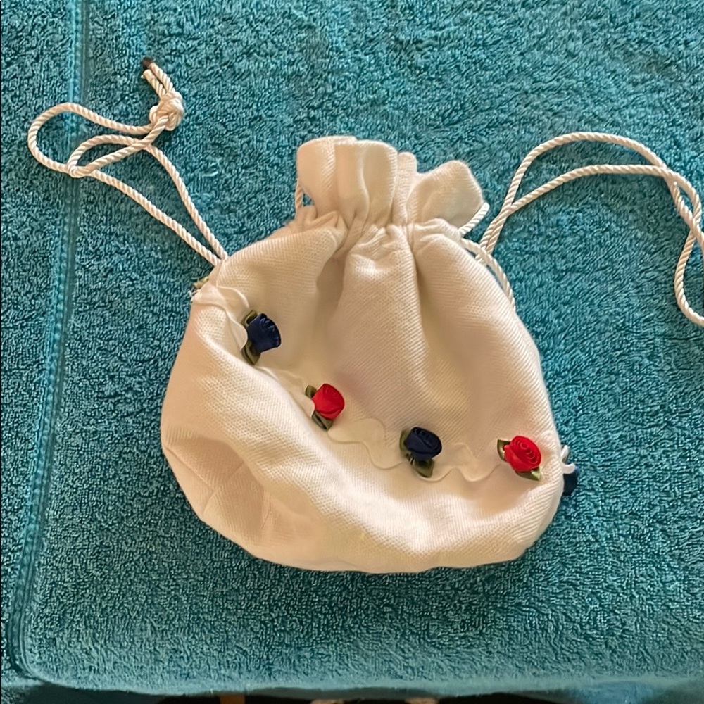 White Drawstring Kids Pouch with Colorful Accents